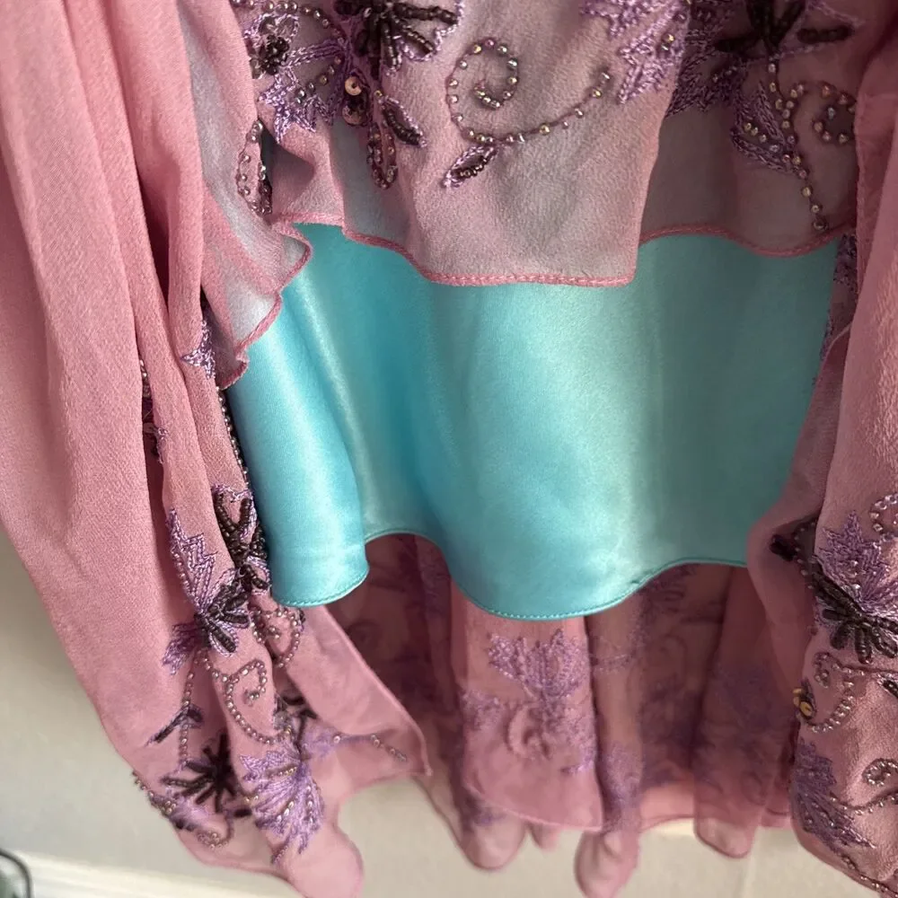 NWT VTG Adrianna Papell Purple/Teal Y2K Fairy Mermaid Silk Beaded Dress Sz 14 - Picture 4 of 15